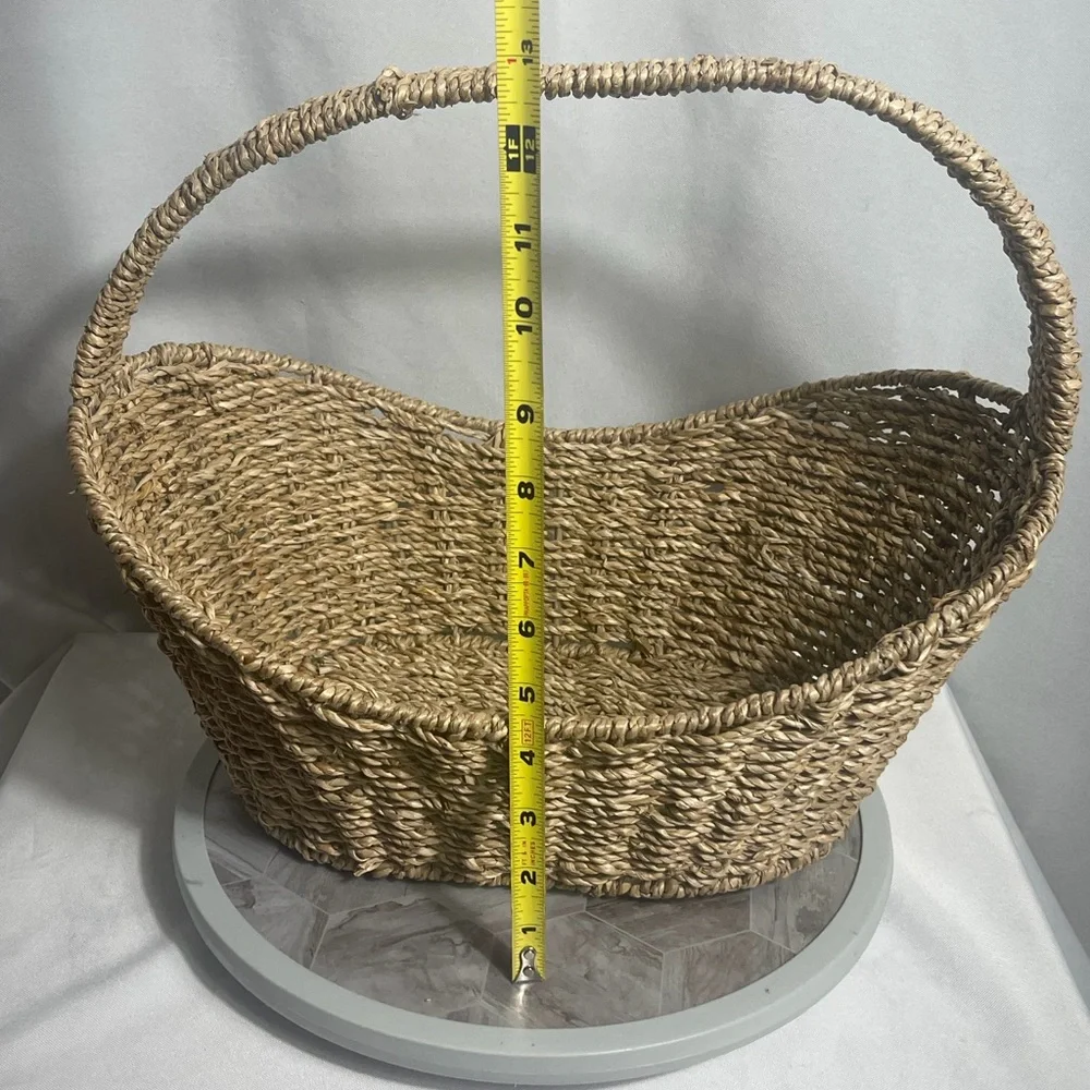 Vintage Woven Straw Market Basket With Handle Natural Rustic Decor